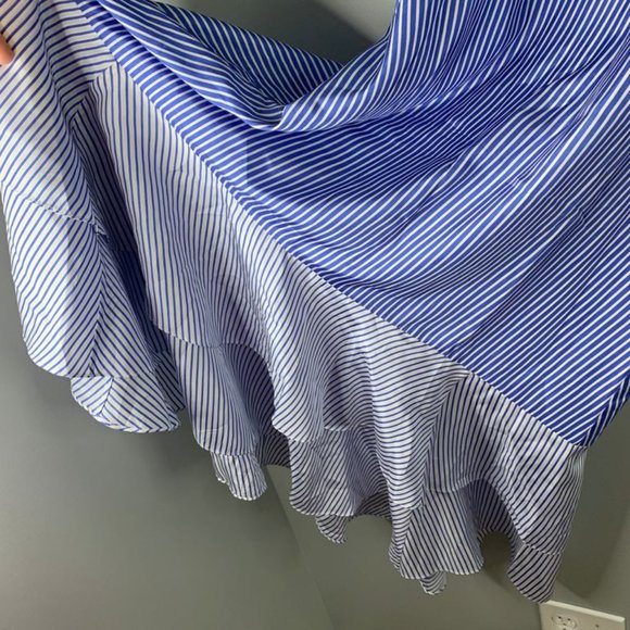 J.Crew Collection Stripe Silk Dress Blue Cold Shoulder Midi Layer Hem Med 10 M - Picture 4 of 12